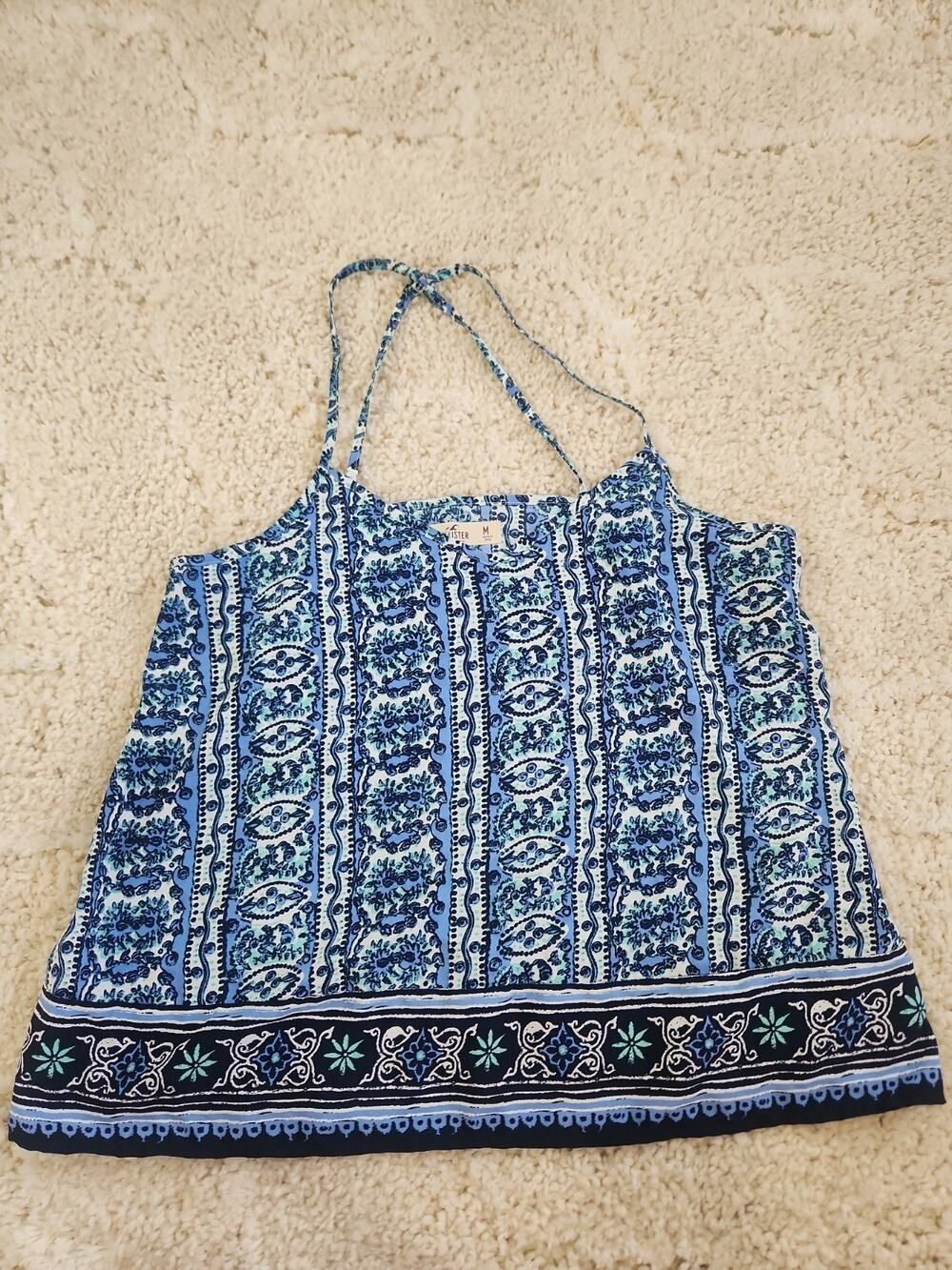 Hollister Blue Paisley Cami Top Womens Medium Coastal Beach Flowy Summer